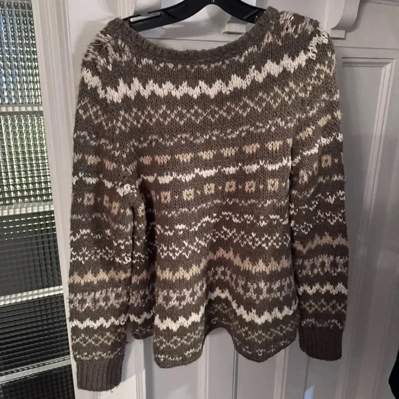 Free People Through the Storm Fair Isle Knit Sweater Sz M Taupe - Picture 2 of 10